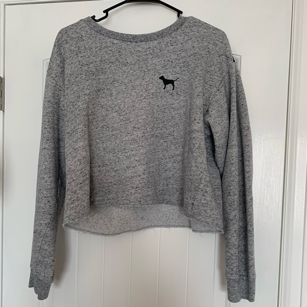 Grey, cropped Pink crew neck, size small